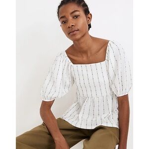 Madewell White Peplum Blouse with Cap Sleeves